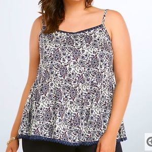 Torrid floral paisley cami with crochet trim